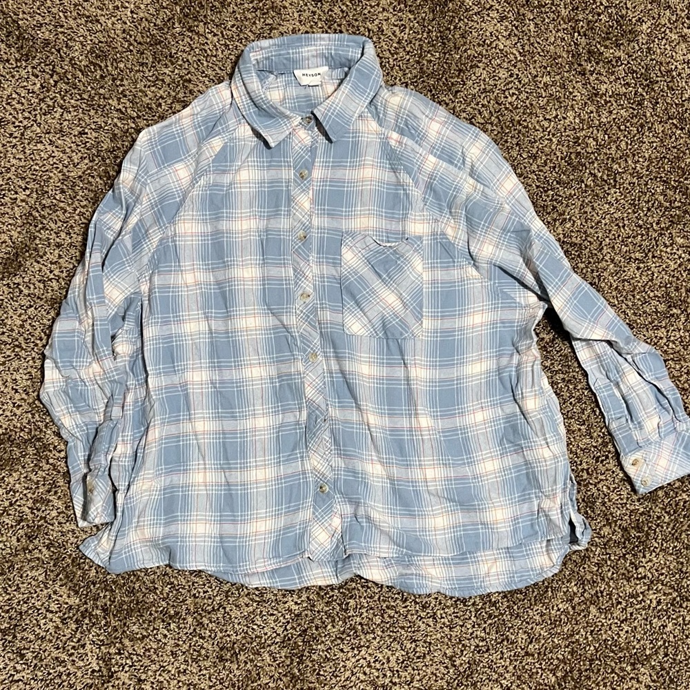 Blue & pink maternity flannel size small